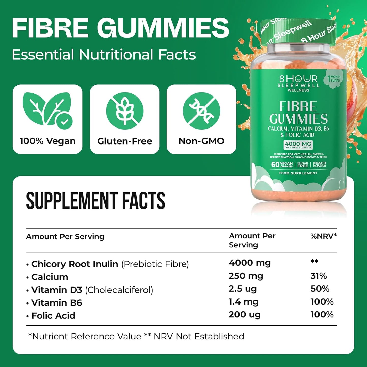 Fibre Gummies with Inulin, Calcium, Vitamin D, B6 & B12