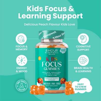 Kids Focus Gummies | 30 Nootropic Gummies | Lion's Mane | 8 Hour Sleepwell 8 Hour Sleepwell