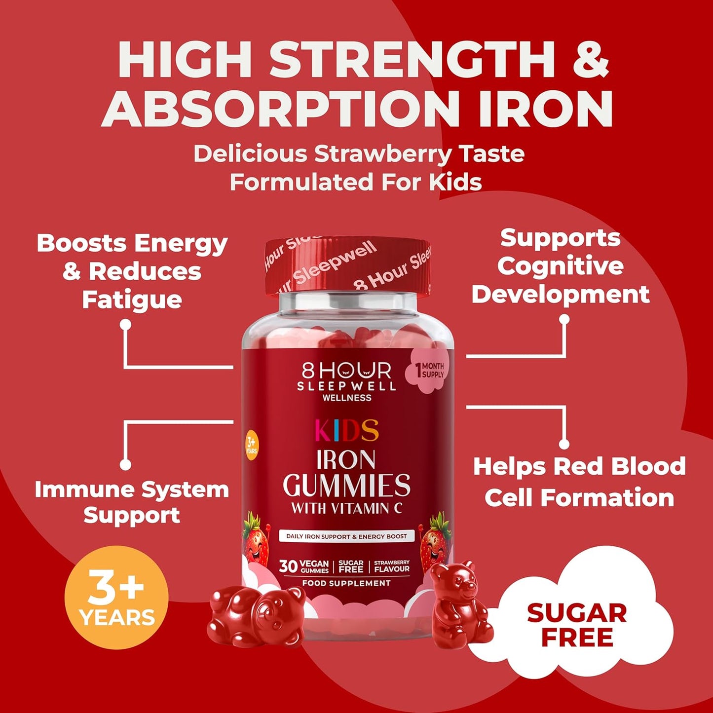 Kids Iron Gummies with Vitamin C, B12 & Folic Acid