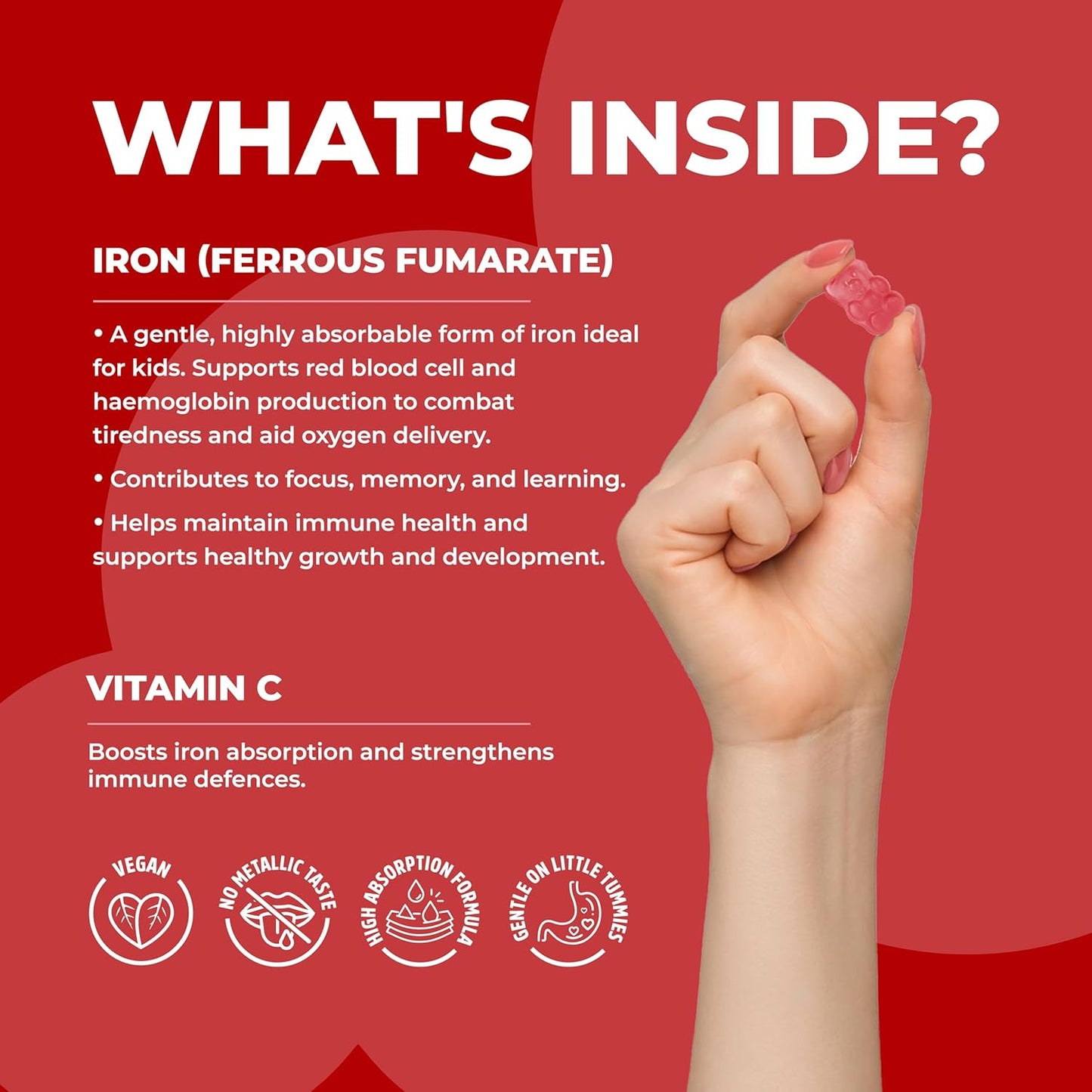 Kids Iron Gummies with Vitamin C, B12 & Folic Acid