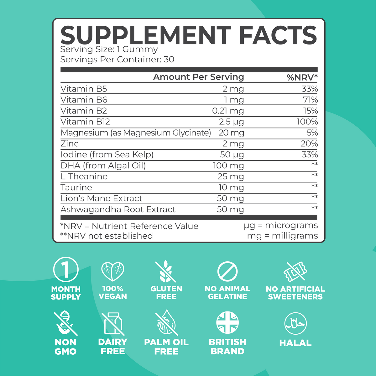 Kids Focus Gummies | 30 Nootropic Gummies | Lion's Mane | 8 Hour Sleepwell 8 Hour Sleepwell