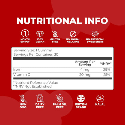 Kids Iron Gummies with Vitamin C, B12 & Folic Acid