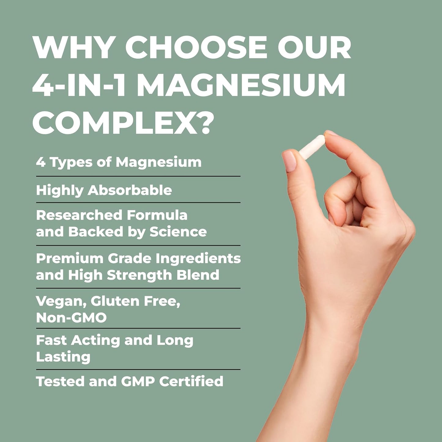 4-in-1 Magnesium Complex Capsules With Glycinate, Citrate, Malate & L-Threonate