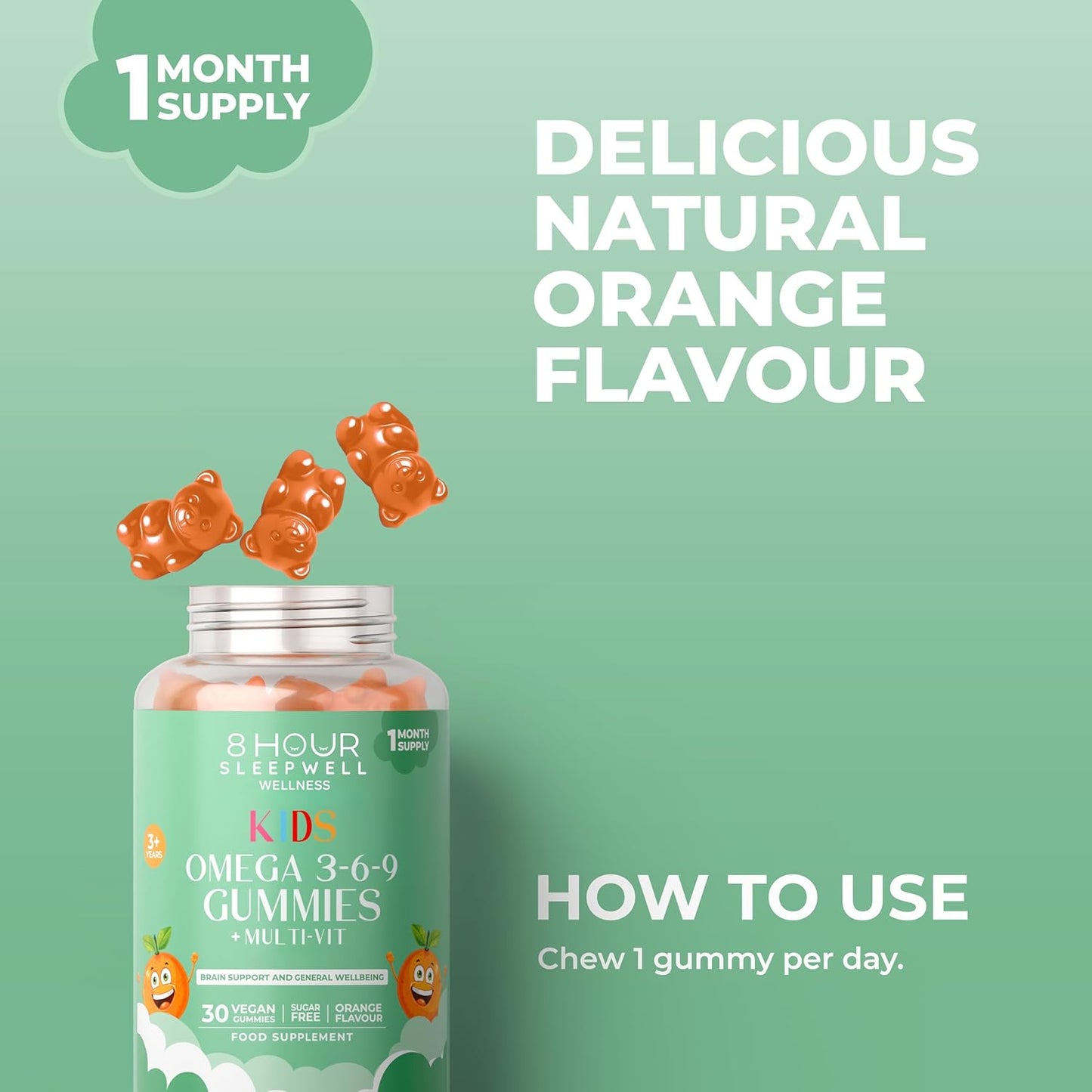 Kids Omega 3, 6 & 9 Gummies with 8 Essential Vitamins