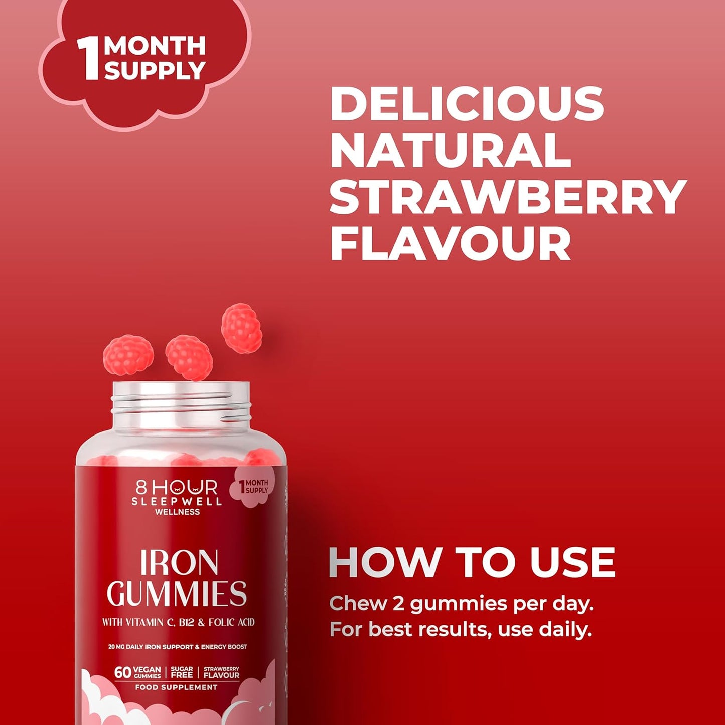 Iron Gummies with Vitamin C, B12 & Folic Acid