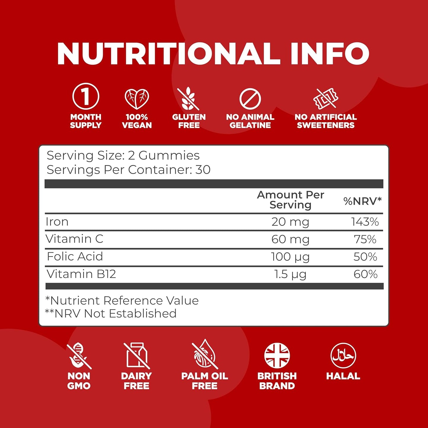 Iron Gummies with Vitamin C, B12 & Folic Acid