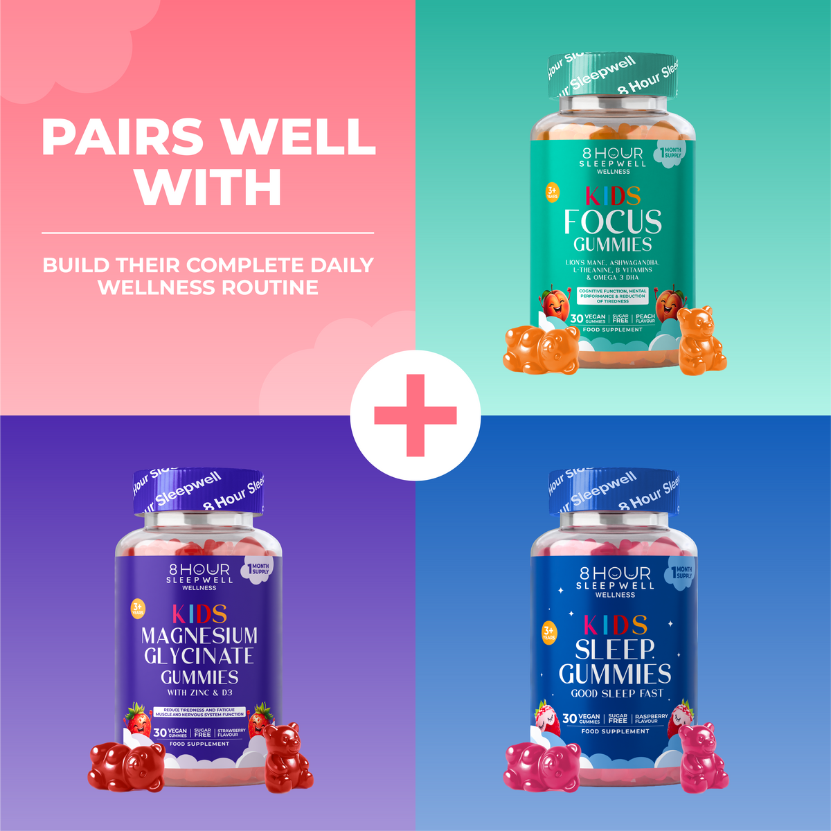 Kids Focus Gummies | 30 Nootropic Gummies | Lion's Mane | 8 Hour Sleepwell 8 Hour Sleepwell