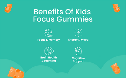 Kids Focus Gummies | 30 Nootropic Gummies | Lion's Mane | 8 Hour Sleepwell 8 Hour Sleepwell