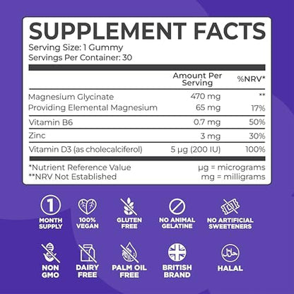 Kids Magnesium Glycinate Gummies with Zinc, Vitamin D3 & B6
