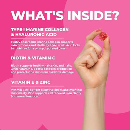 Collagen Gummies with Biotin, Vitamin C & Hyaluronic Acid