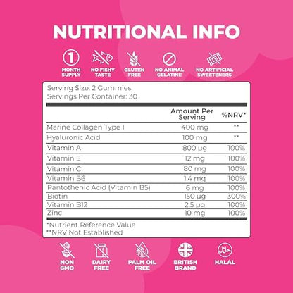 Collagen Gummies with Biotin, Vitamin C & Hyaluronic Acid